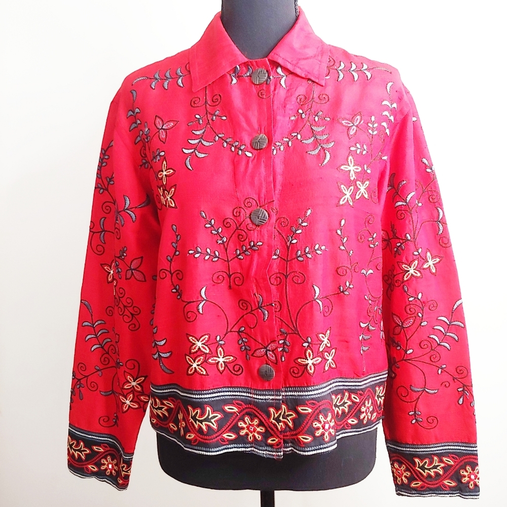 Chico's Design 100% Silk Embroidered Jacket
